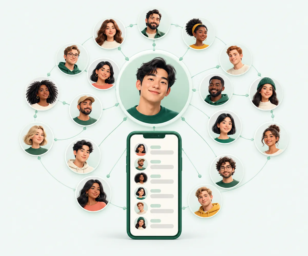 A creator surrounded by rings of follower avatars