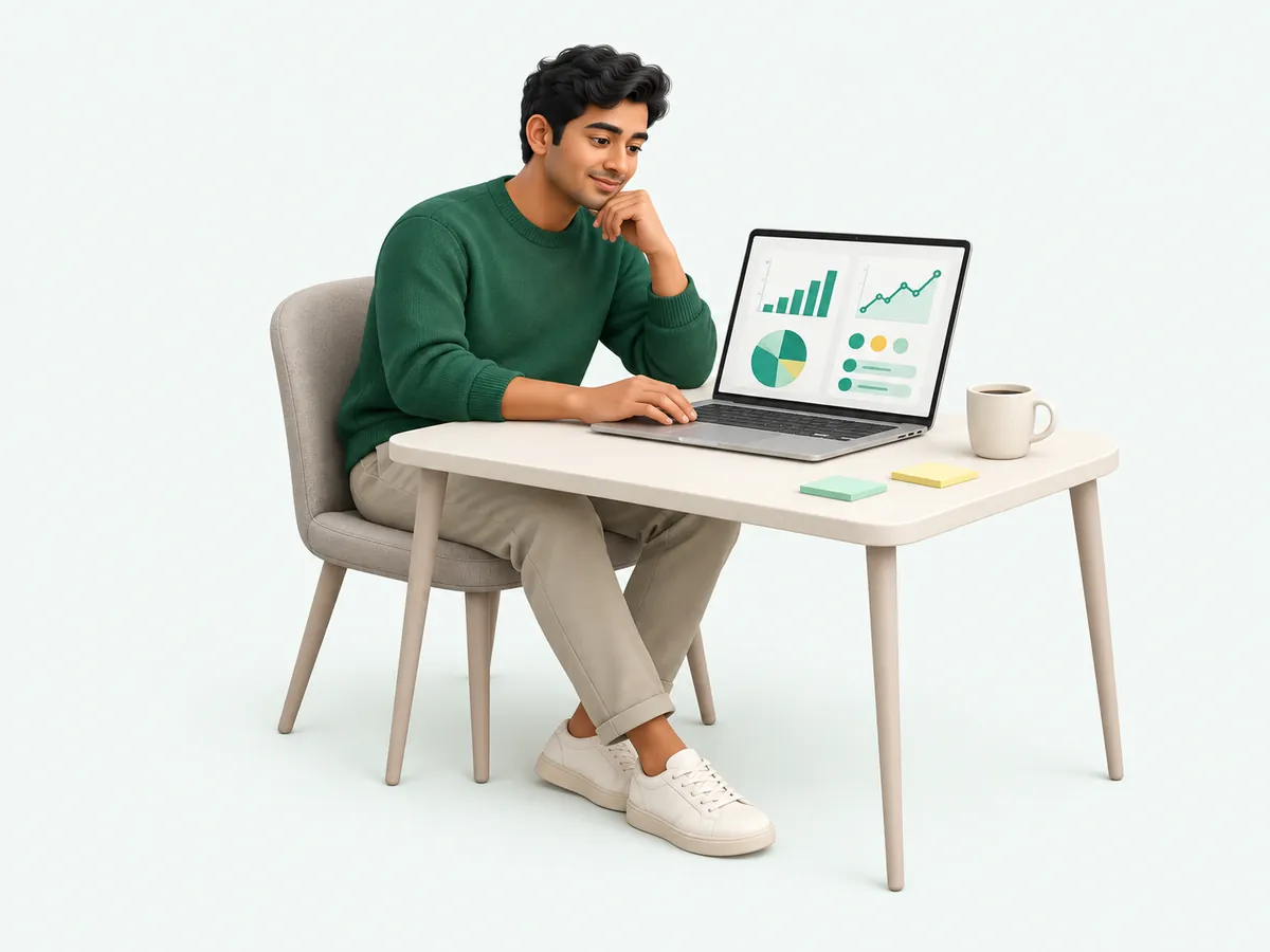 A marketer reading audience charts on a laptop