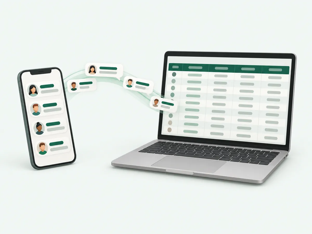 Comments flowing from a phone into a spreadsheet