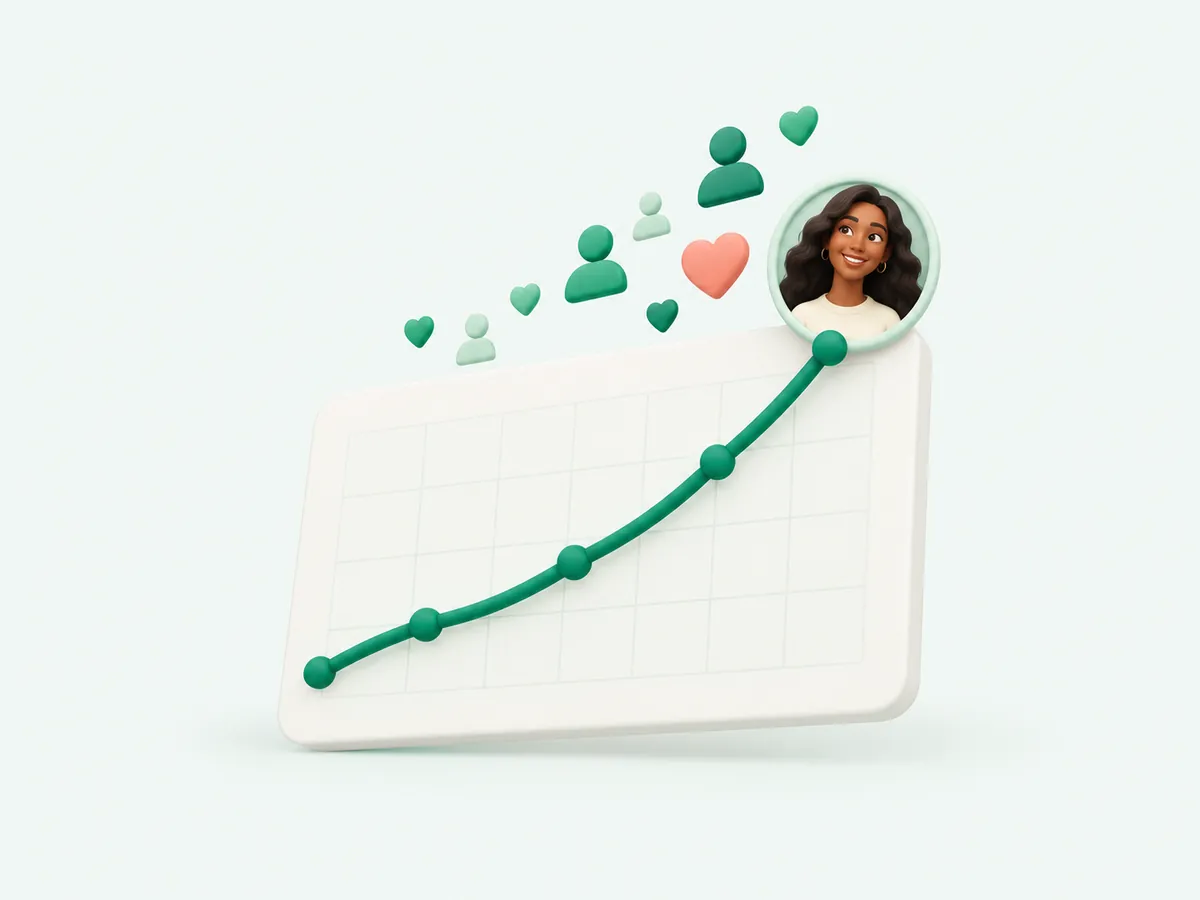 A rising follower chart with a creator at the top