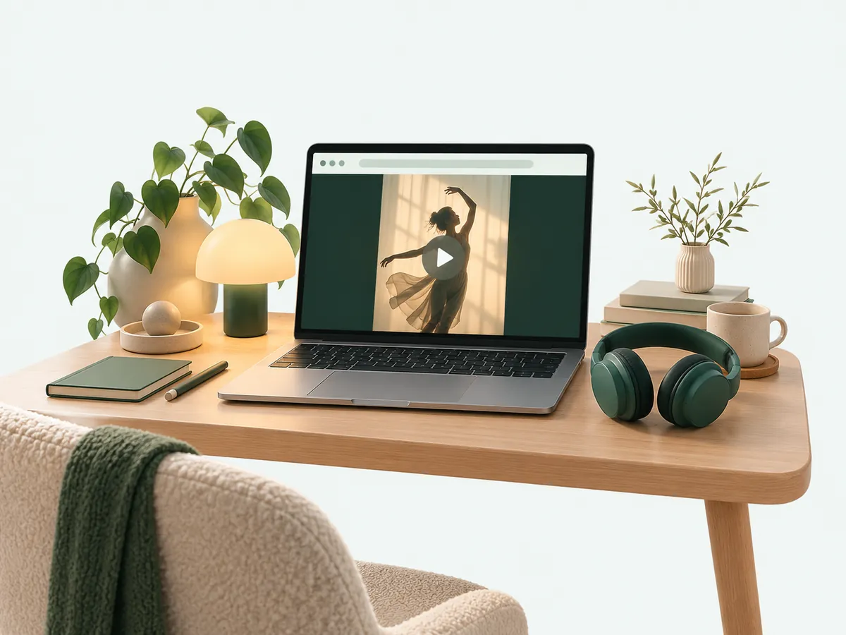 A vertical video playing in a browser on a laptop